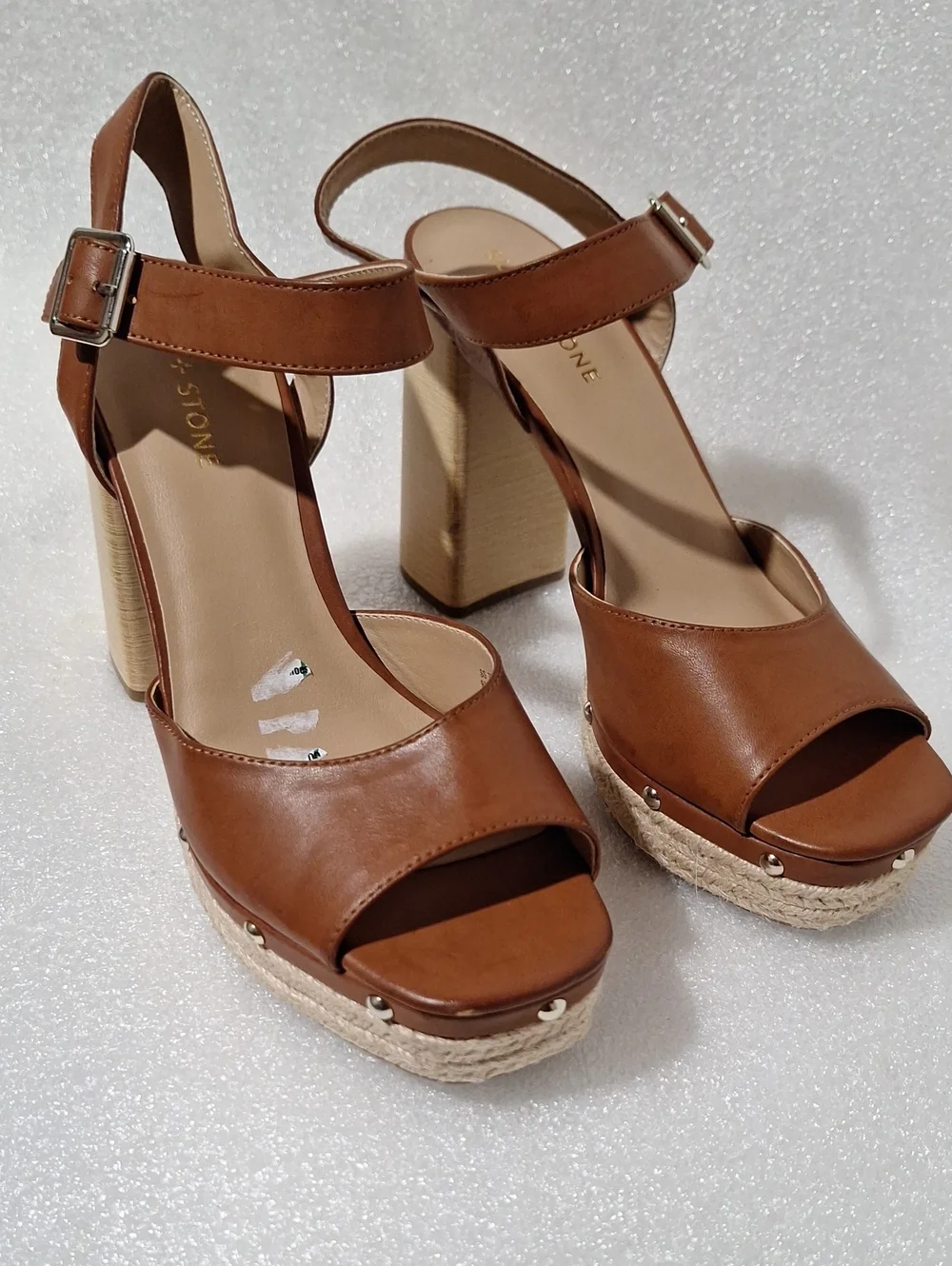 Women's Tan Platform Espadrille Sandals with Ankle Strap